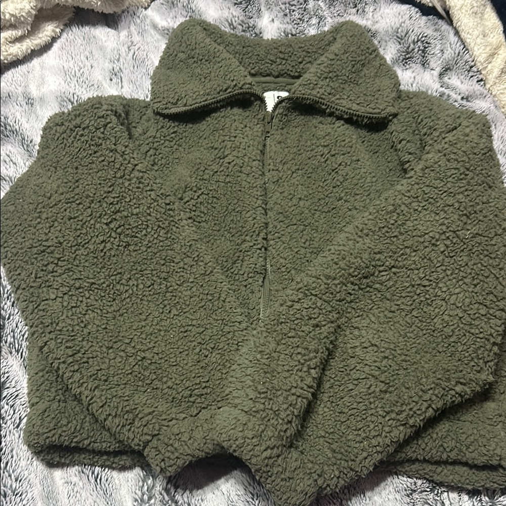 Cozy Olive Green Sherpa Jacket